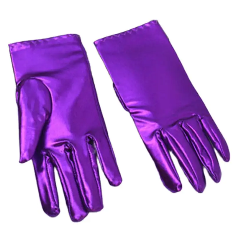 

Women Faux Pantent Leather Spandex Short Gloves Shiny Metallic Solid Color Mittens Stage Performace Cosplay Costume