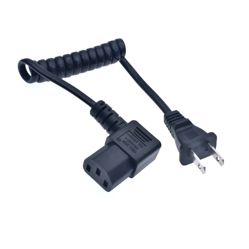 US 2 Prong Retractable Power Cord, US NEMA 1-15P To Right Angeled IEC60320 C13 Ultra Short Extension Lead Cable 10A