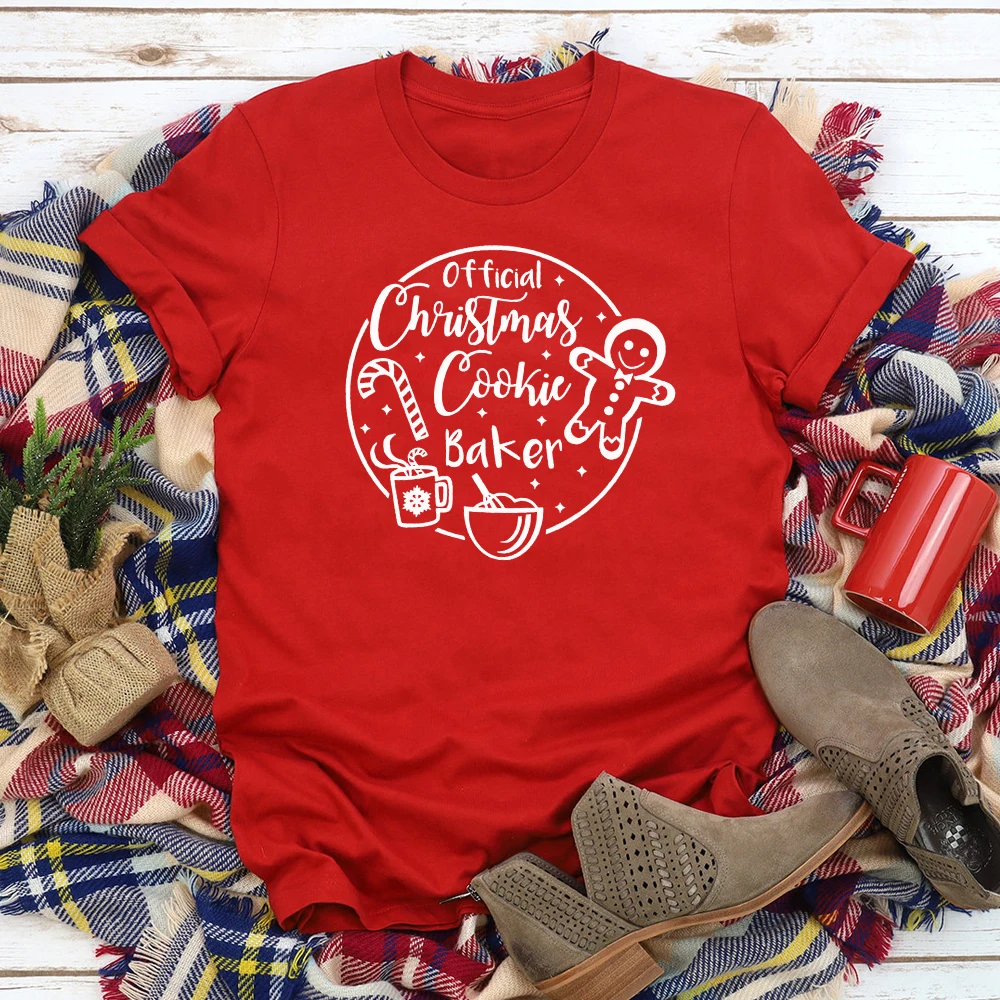 

Official Christmas Cookie Baker T-shirt Cute Ladies Funny Christmas Holiday Gift Tshirt Winter Women Crewneck Graphic Tops Tees
