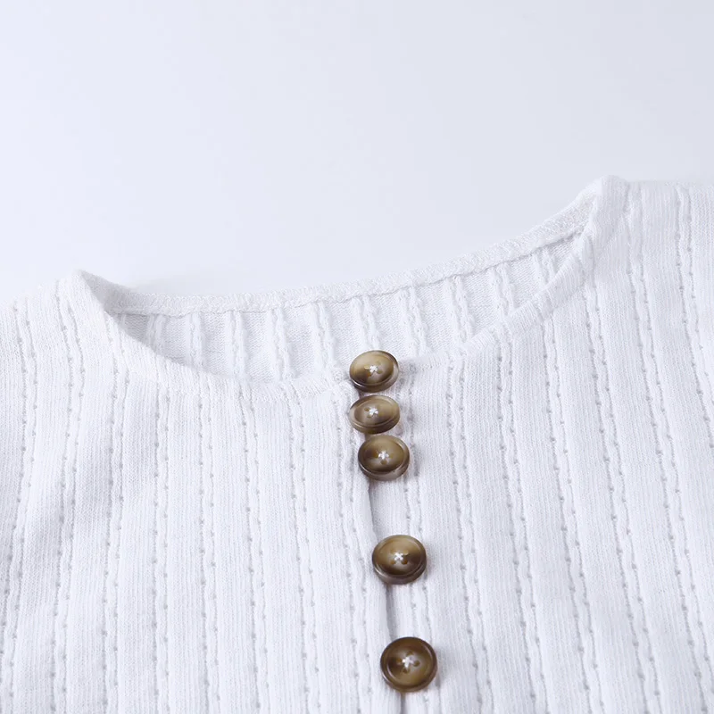 

LVINMW Sexy Long Sleeve Round Neck With Buttons Crop Top 2020 Autumn Winter Women tshirts Solid Slim Simple Chic Tops Streetwear