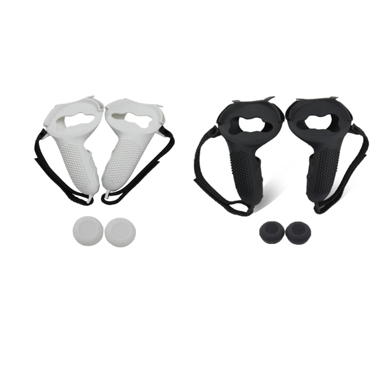 

3in1 Touch Controller Silicone Grip Ring Cover+Adjustable Hand Strap +Thumb Caps for Oculus Quest 2 VR Protective