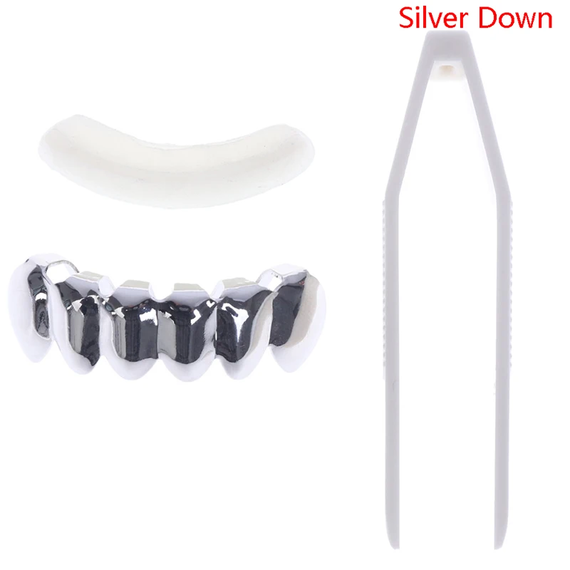 

Plated HIP HOP Teeth Grillz Flame Leaf Top & Bottom Grill Set With silicone Vampire teeth Christmas Gift