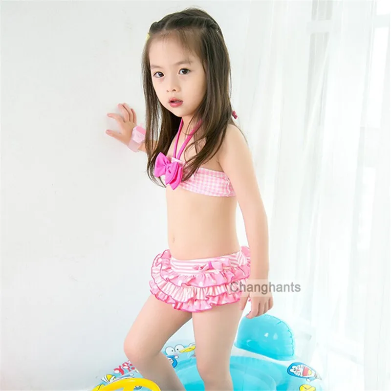 Купальный костюм для девочек из 2 предметов с розовой клетчатой От до 8 лет бантом