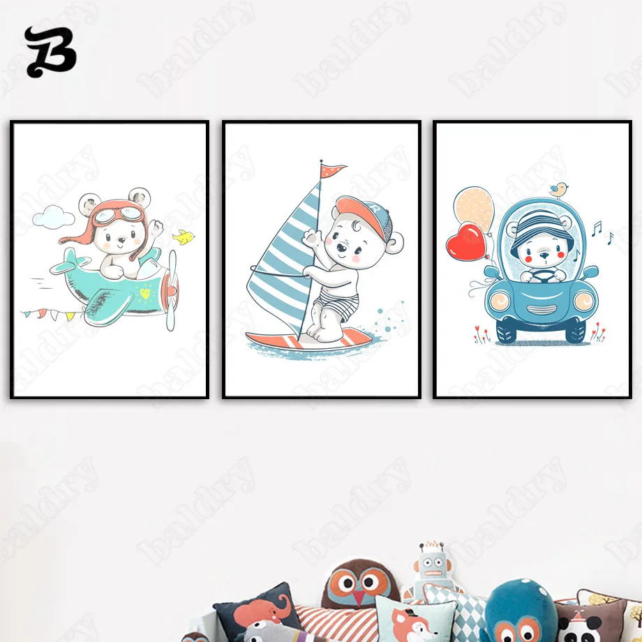 

Canvas Painting for Living Room Aircraft Boat Car Cute Balloon Bear Cartoon Posters and Prints Wall Art Animal Baby Room Decor