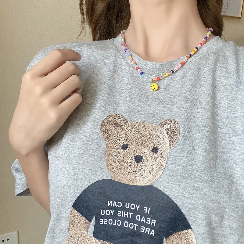 Милые модные красочные полимерные бусины ожерельлье подвеска в виде смайлика