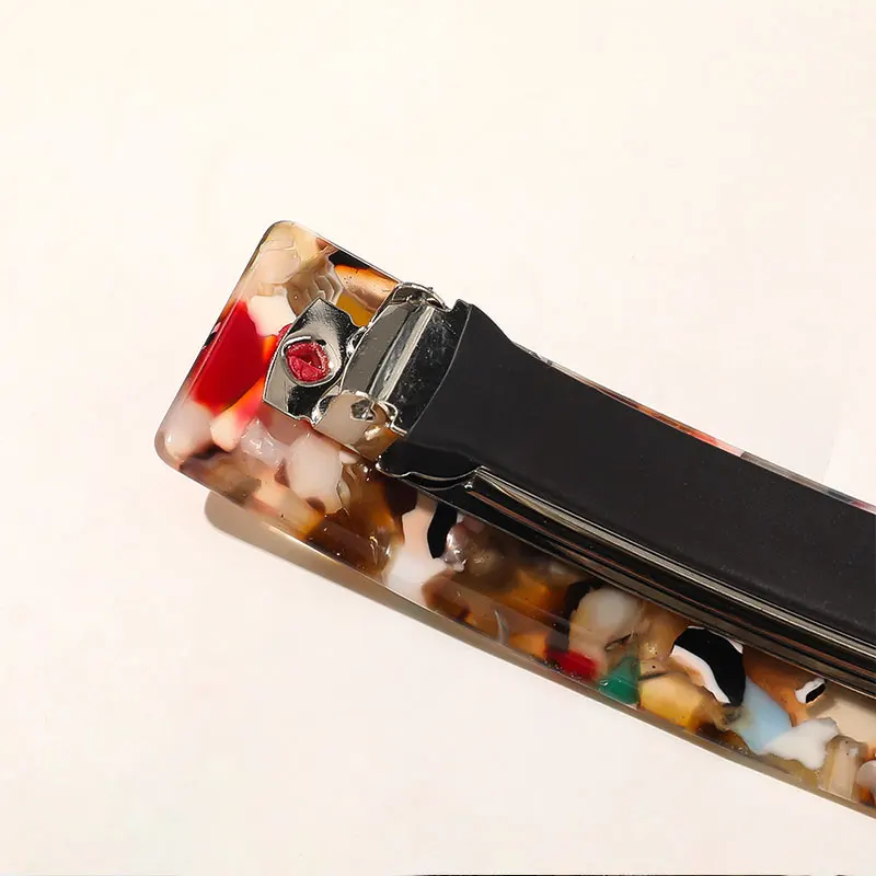 

Leopard Marble Acetate Colorful Barrette Hair Clips Solid Color Marble Print Side Clips Women Square Duckbill Hair Accessories