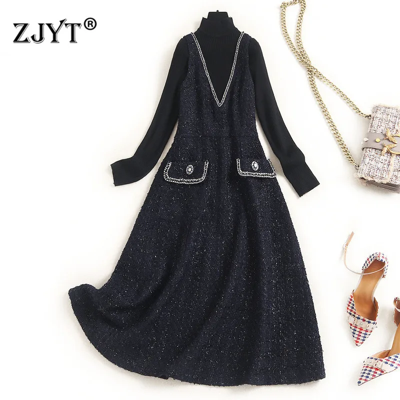 

Elegant Fashion Autumn Winter Vestidos Long Sleeve Pullover Sweater Tank Tweed Dress for Women 2021 Vintage Casual Robe Femme