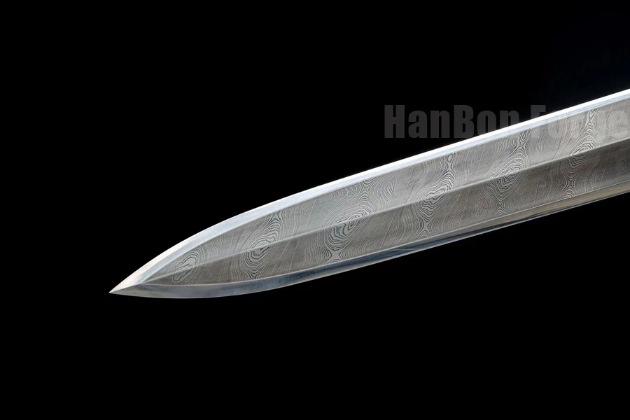 

Chinese Sword Han Dynasty Jiaolong Hand Forged Damascus Steel Pure Copper Gilt Gold Silver Embossed Dragon Decoration