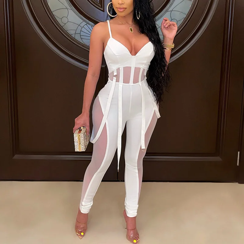

AYLU Mesh Patchwork Skinny Rompers Womens Jumpsuit Hot Sexy See Through Midnight Club Bodycon Playsuit Rompers