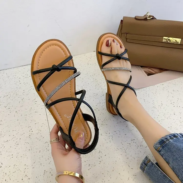 

Beige Heeled Sandals 2021 Summer Sale Of Women's Shoes All-Match Black Outside New Flat Girls Fashion Comfort Clear Back Strap C