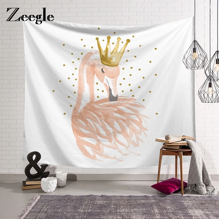 Zeegle настенный гобелен с рисунком фламинго для гостиной домашняя декоративная
