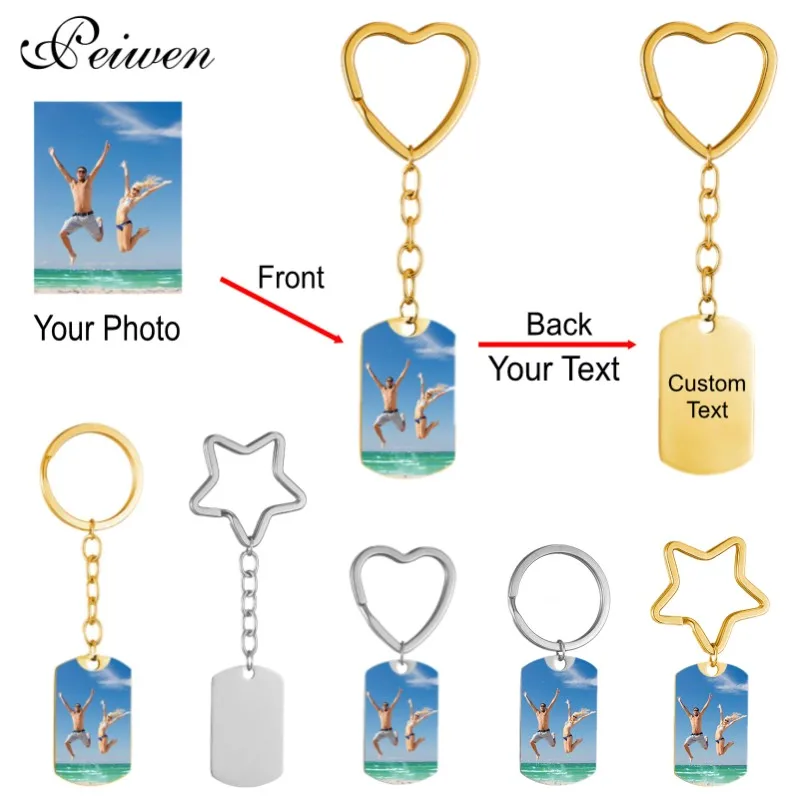 

Personalized Custom Photo Text Keychain Stainless Steel Engrave Name Date Heart Star Round Key Ring Gold Pendant Key Chain DIY