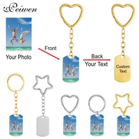 personalized custom photo text keychain stainless steel engrave name date heart star round key ring gold pendant key chain diy