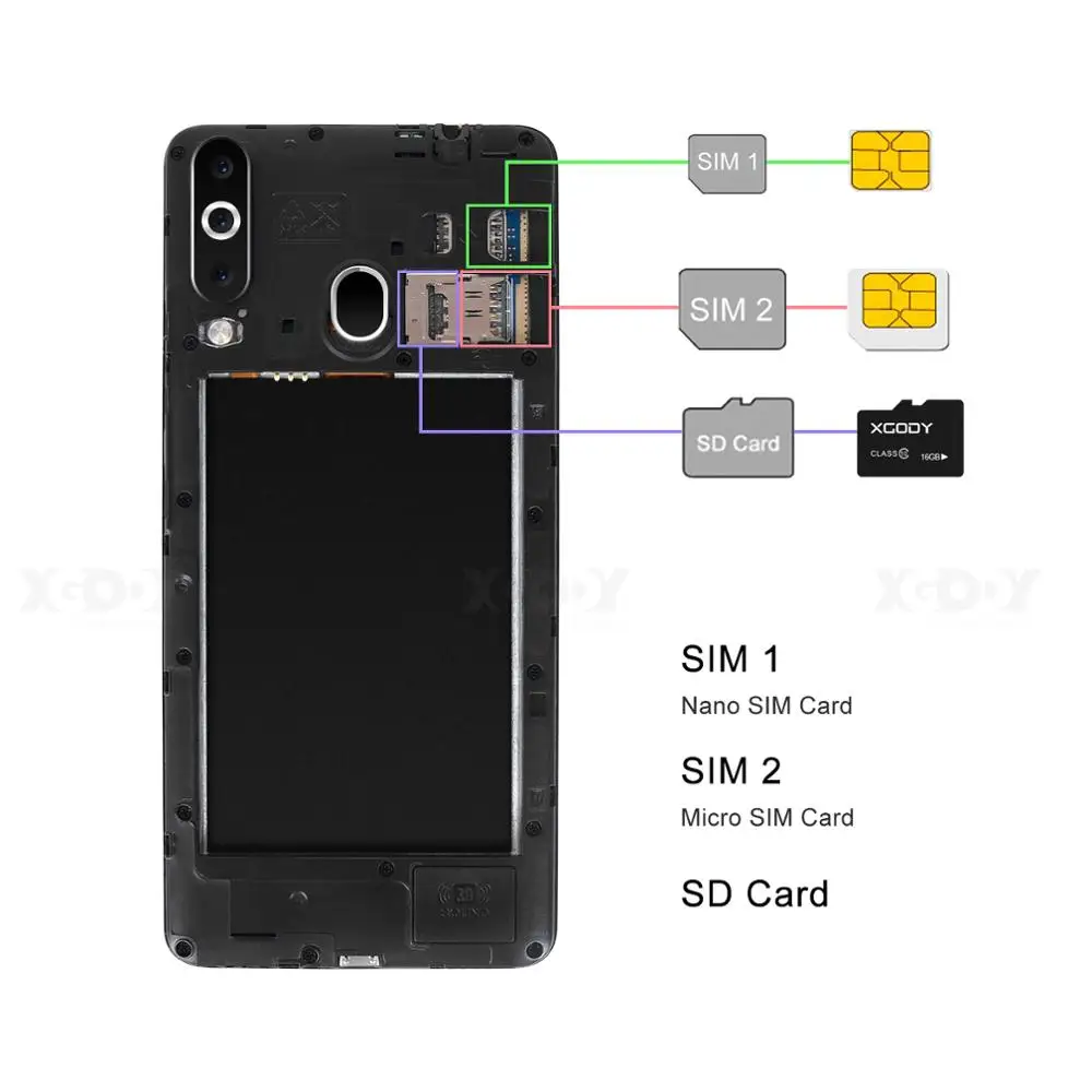 Мобильный телефон XGODY 4G отпечаток пальца 2 ГБ 16 Android 6 0 смартфон две sim-карты 5