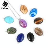 women men natural gem stone oval drop pendant necklace lapis lazuli green aventurine opal onyx alloy clavicle chain jewelry