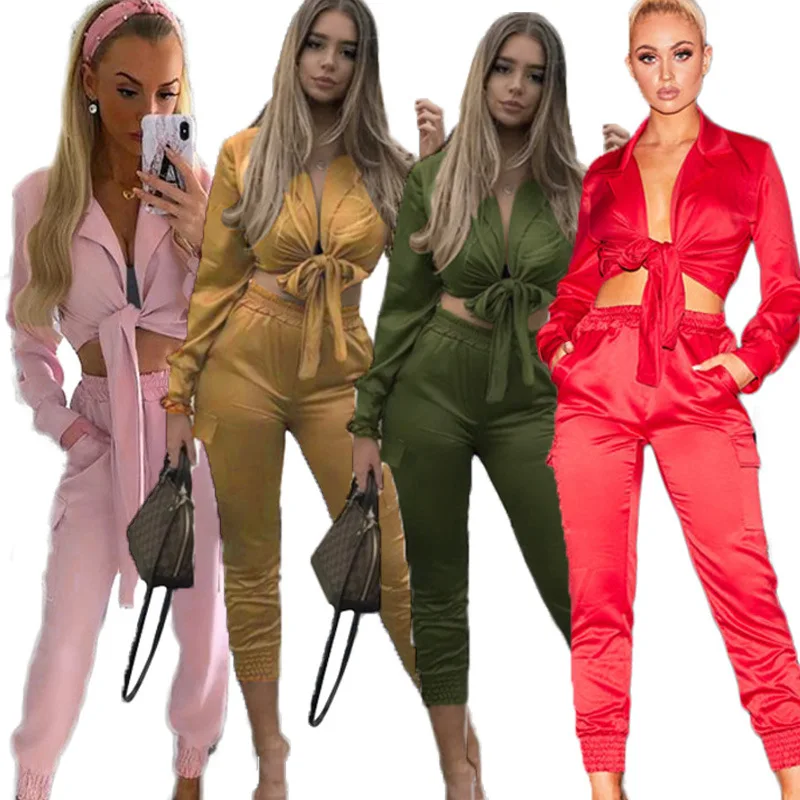 

2019 Summer AliExpress Popular Silk Suit European and American Large Fashion Sexy Two-Piece Female