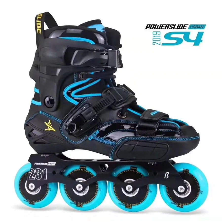 Черный золотой POWERSLIDE S4 профессиональные слалом коньки для взрослых роликовые коньки обувь скольжения коньки - Цвет: black blue