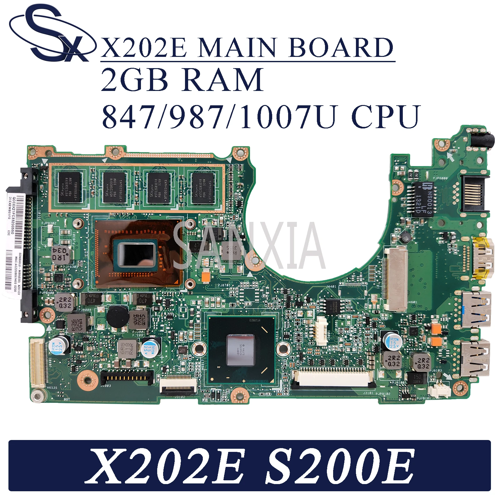 

KEFU X202E Laptop motherboard for ASUS VivoBook S200E X201E X201EP X201EV original mainboard 2GB-RAM 847/987/1007U CPU