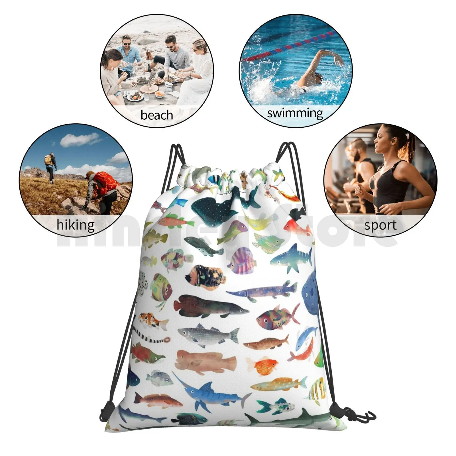 

One Hundred Fish Backpack Drawstring Bags Gym Bag Waterproof Fish Marine Life Marine Science Marine Biology Ocean Life