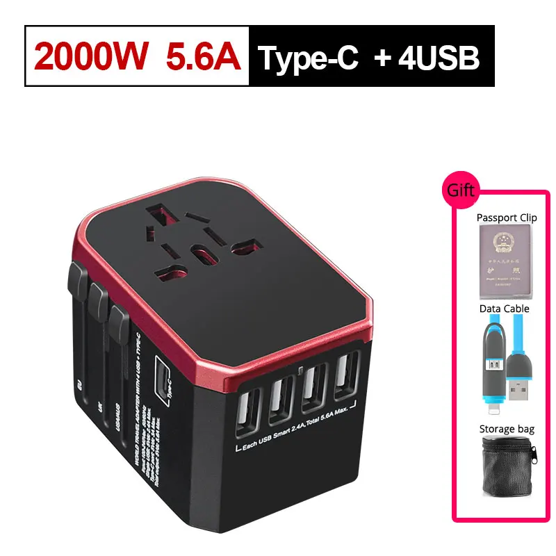 Универсальный дорожный адаптер международные адаптеры-конвертеры с 4 USB + 1 type-C
