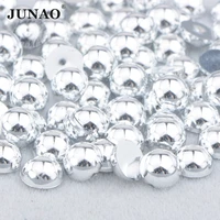 junao 2 4 6 8 10 12 14mm sliver half round pearls flat back glitter crystal beads glue on strass nail sticker decoration
