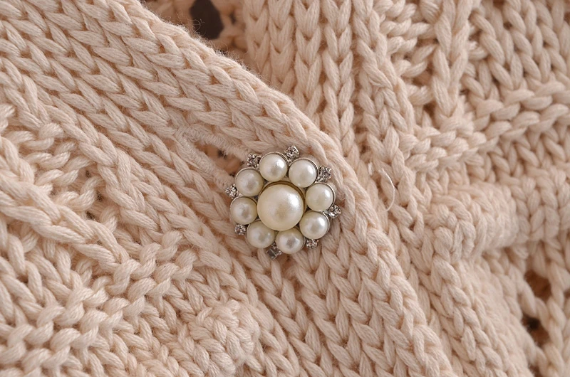 

Spring New Leisure Style Loose Coat Solid Color V-neck Design Single Breasted Decoration Women's Artificial Pearl Button Coat