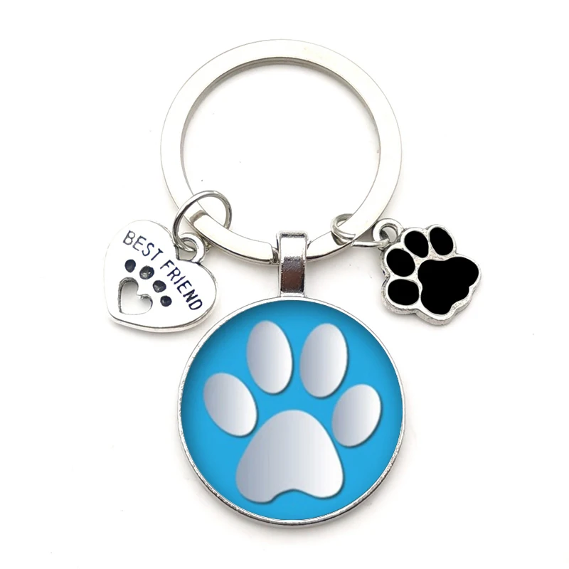 Super Cute Dog Footprints Keychain Cat Footprints Keychain Best Friends Heart-shaped Pendant Car Keychain Pendant Jewelry