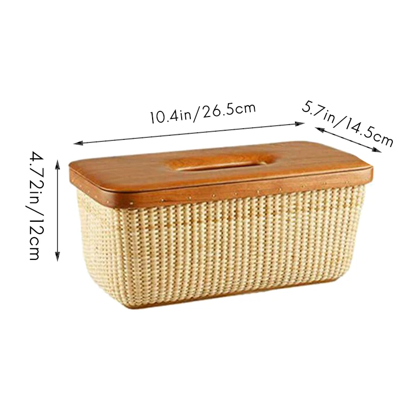 

Rattan Tissue Box Pastoral Style Handmade Square Rattan Wooden Cover Tissue Box