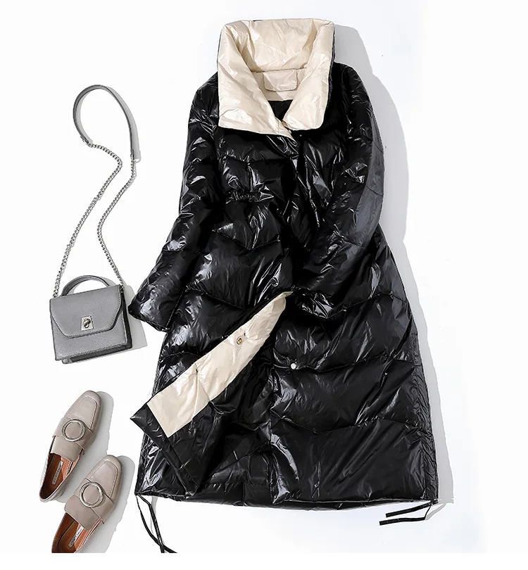 Зимняя куртка женская 2019 ультра легкая пуховая зимняя тонкая белая Водолазка