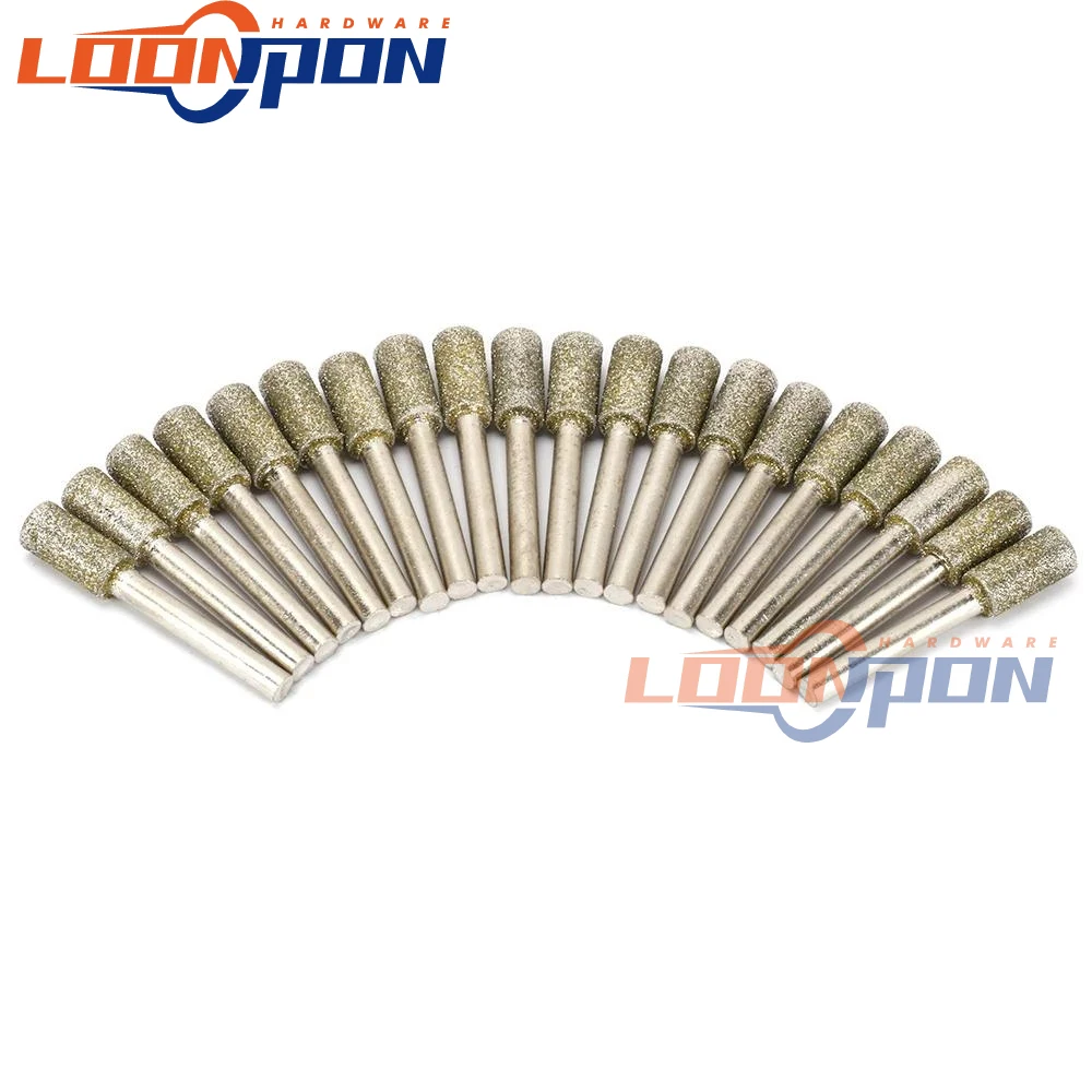 

1/10Pc Diamond Coated Cylinder Shaped Grinding Head 6MM Shank 46/150# Abrasive Tool