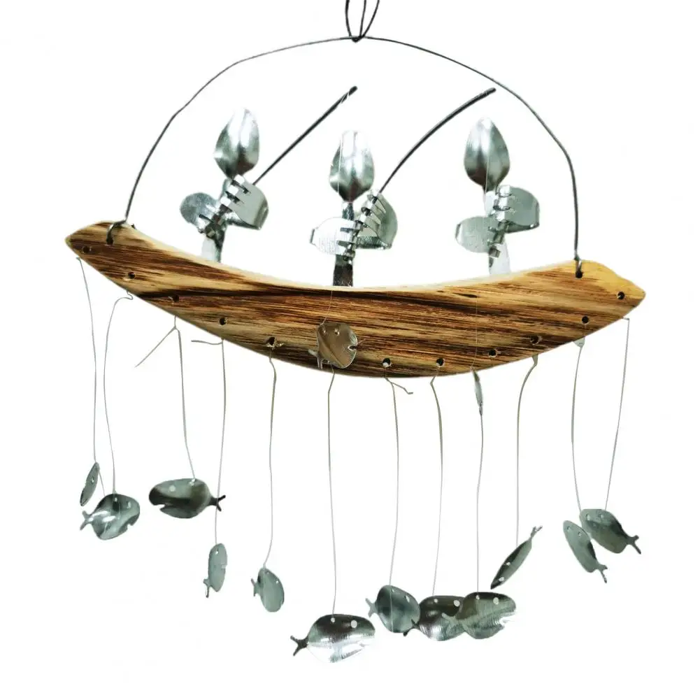 

Wind Chime Decorative Sturdy Metal Innovative Fisherman Theme Hanging Wooden Wind-bell for Home