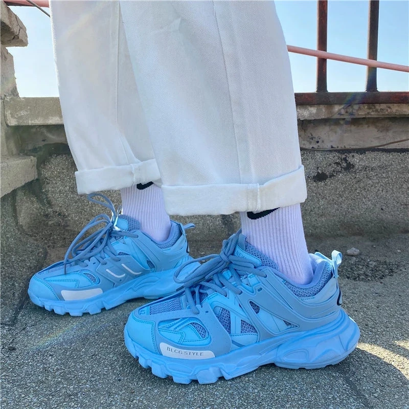 New Fashion Stylish Blue Dad Shoes Adult Platform Trainers Casual Chunky Sneakers For Women Men Sport Thick Sole Footwear Tripls
