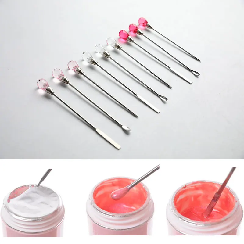 

1 шт. лопатка из нержавеющей стали, перемешивающий гель-стержень + ложка, акриловый УФ-Гель-лак, блестящий порошок, палочка, инструменты для м...