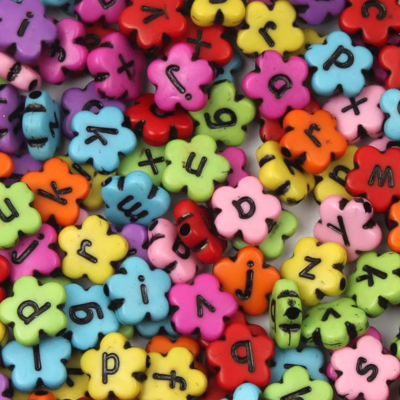 

100pcs 11mm Mixed Letter Acrylic Beads Flower Shape Loose Spacer Alphabet Beads For Jewelry Making DIY Bracelet Accessories