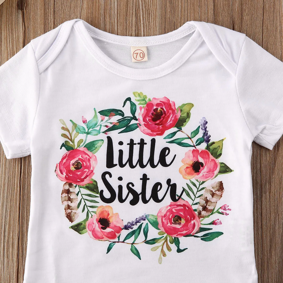 

New Big/Little Sister Matching Newborn Baby Girl Boys Clothes Cotton Flowers Letter Print Short Sleeve Romper T Shirts