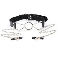nipple clamps couples erotic toys metal ring mouth gag leather bdsm bondage restraints slave fetish sex tools for women