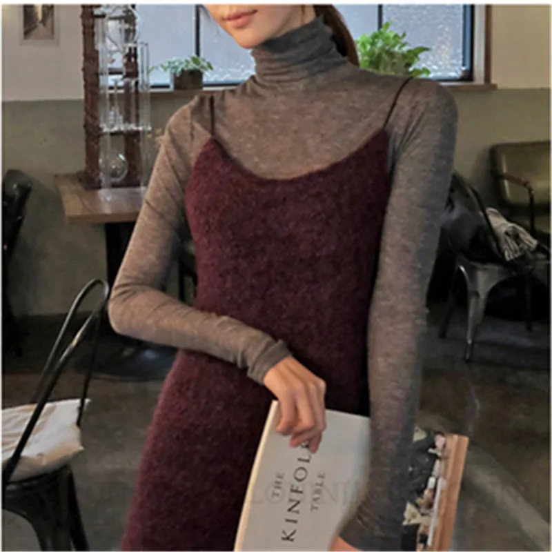 Серый черный пуловер водолазка женская футболка однотонная Повседневная