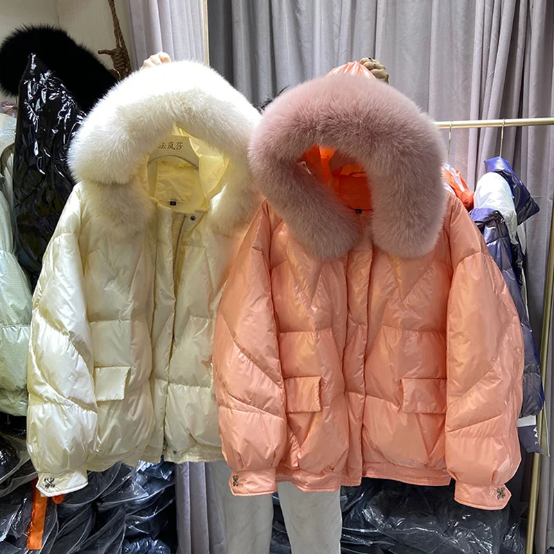 

Куртка женская зимняя, с большим меховым воротником, из лисьего пера, зимняя, 2020