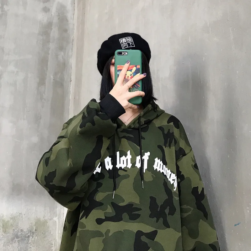 

Letter Printing Sweatshirt Women Sweatshirts Vintage Womens Winter Tops Camouflage Ins Long Sleeve Loose Plus Velvet Hoodies