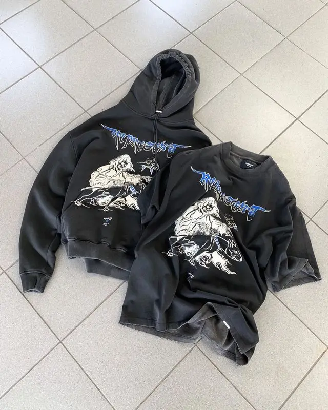 

Represent 2021 Winter Vintage Death Print Hoody Hiphop Oversize High Street Hoodies Men Women Couple 100% Cotton Hoodie