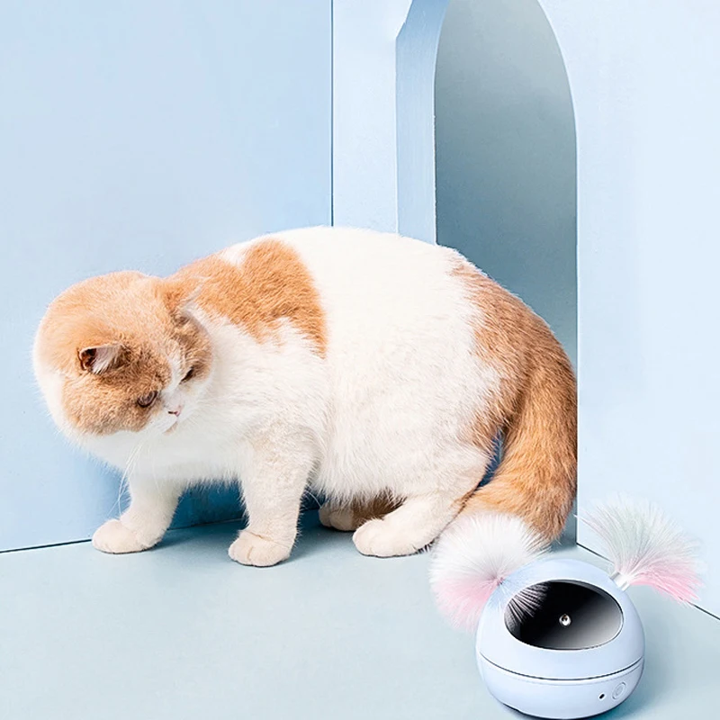 Juguete l&aacute;ser autom&aacute;tico para gatos con pluma, Robot interactivo el&eacute;ctrico giratorio de 360 grados, suministros inteligentes para gatos-5