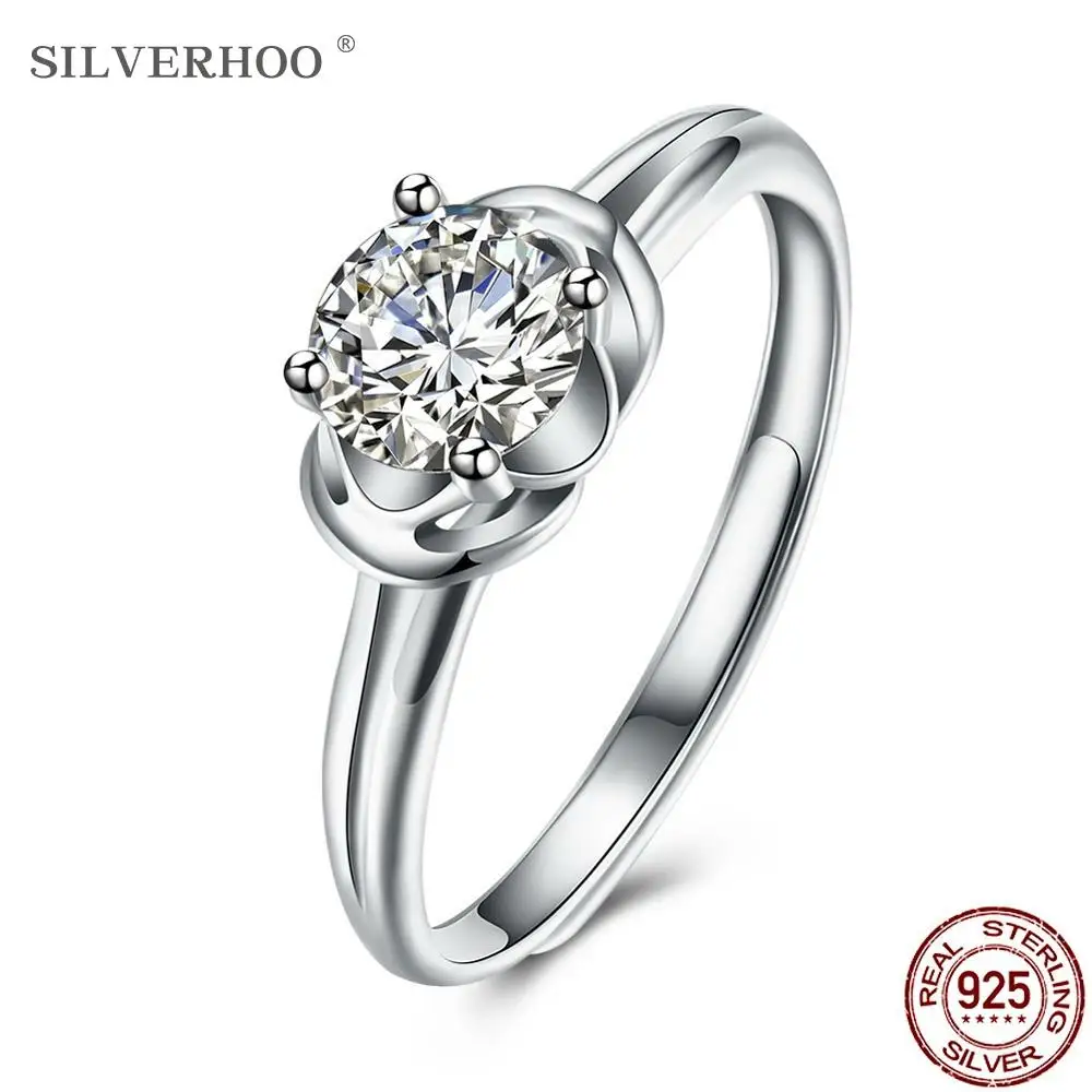 

SILVERHOO Silver 925 Sterling Rings For Women Round 5A Cubic Zircon Adjustable Romantic Anniversary Jewelry Ring New Listing