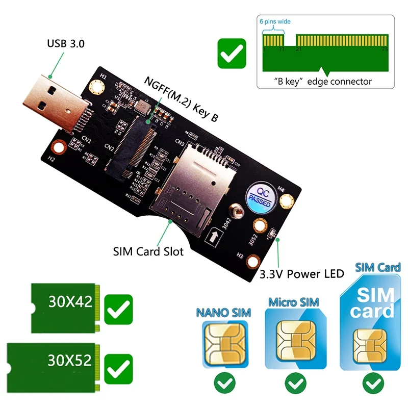 Переходник NGFF M.2 Key B к USB 3 0 Райзер-карта с разъемом для SIM-карты 8pin Поддержка модуля