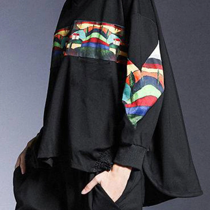 

CHICEVER Casual Print Sweatshirt For Women Stand Collar Long Sleeve Patchwork Hit Color Pullovers Female Spring 2021 Fashion New