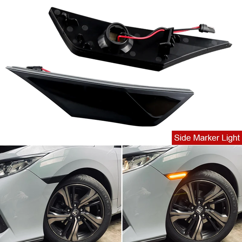 

2X For Honda Civic 2016 2017 2018 2020 OE#34300-TET-H01Auto Reflector Turn Signal Lights Smoked Lens LED Side Marker Car Lights