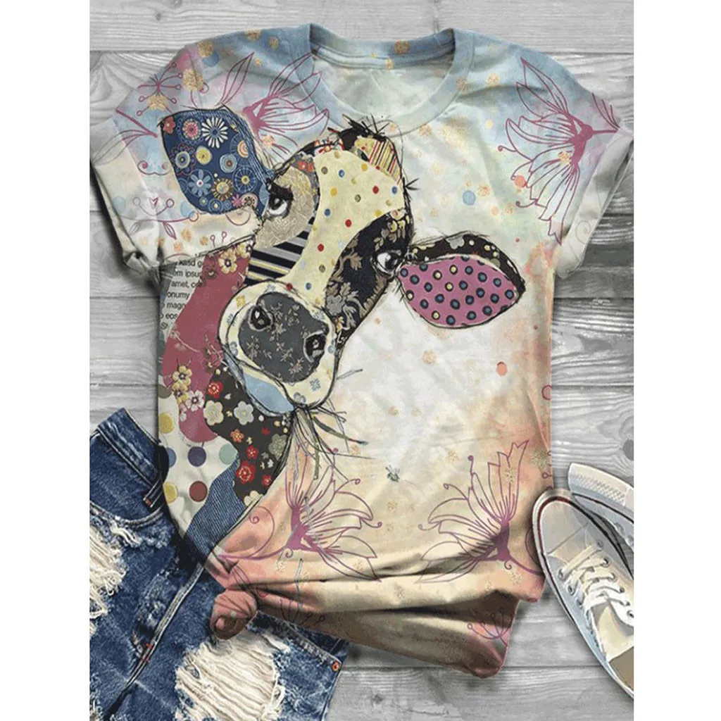 Женская футболка с коротким рукавом круглым вырезом и 3D-принтом животных | одежда