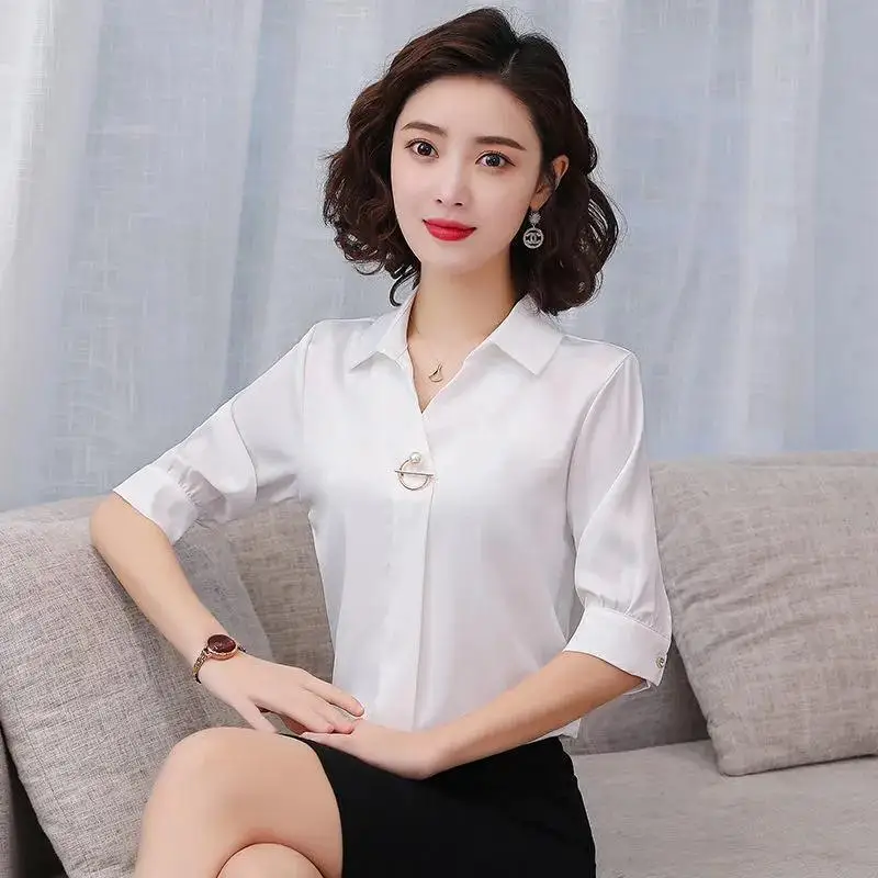 

Chiffon Blouse Women 2021 Summer Chiffon Shirts Blouse Tops Fashion Casual V-Neck short sleeve Blouses Light and breathable