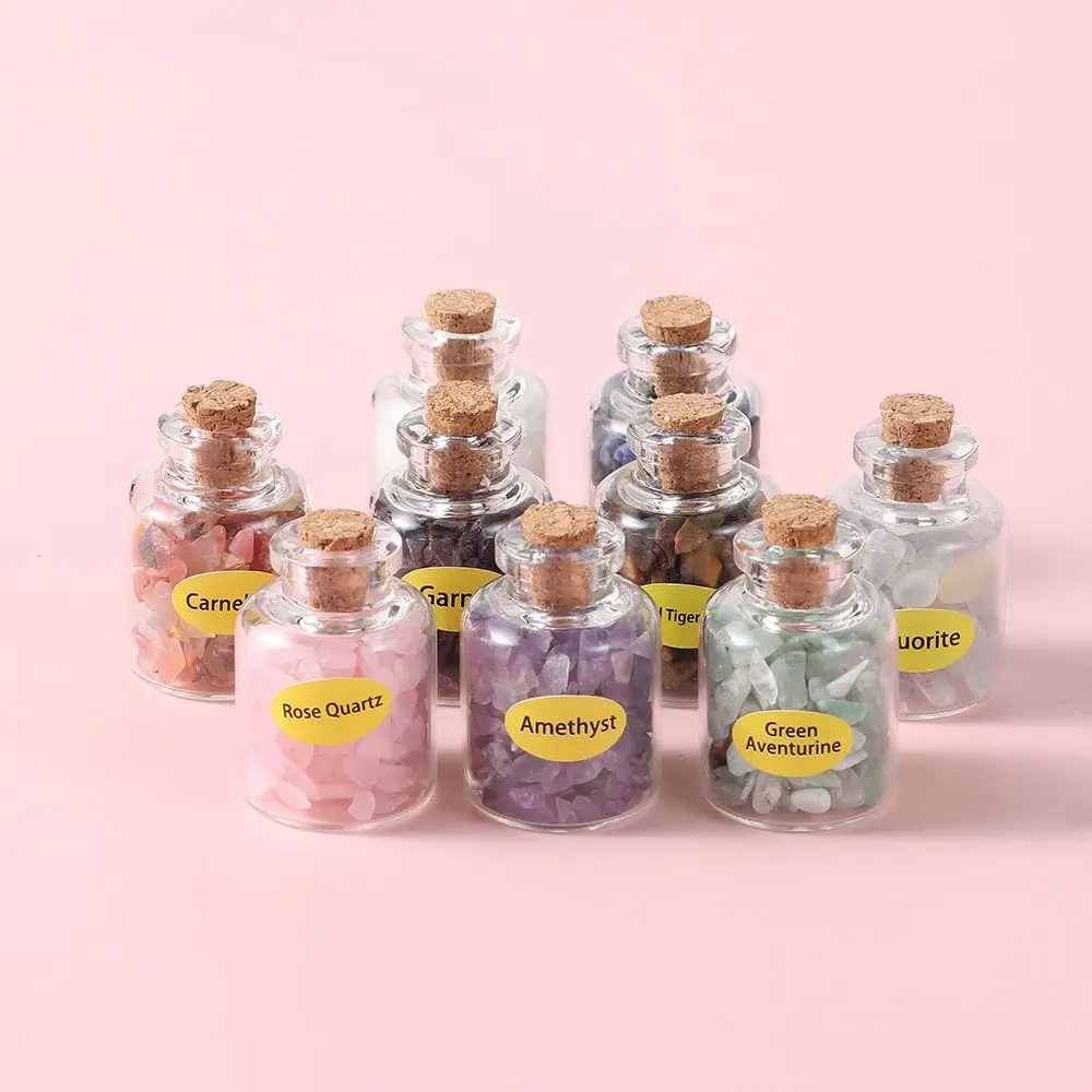 Home Statue Rose Quartz Mini Ornament Gravel Bottles Wooden Cork Stones Natural Crystal Stone Healing | Дом и сад