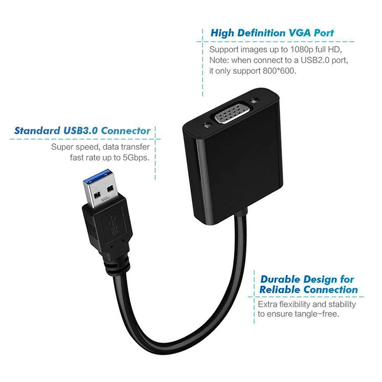 Кабель адаптер USB 3 0 на VGA внешняя видеокарта конвертер мультидисплея для ПК