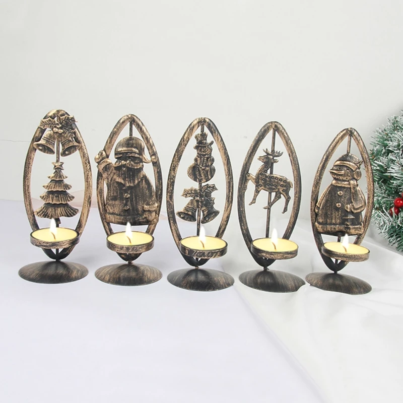 Christmas Tealight Candle Holder Metal Tea Light Candleholders Xmas Tree Snowman Reindeer Candlestick Table Kitchen Decor